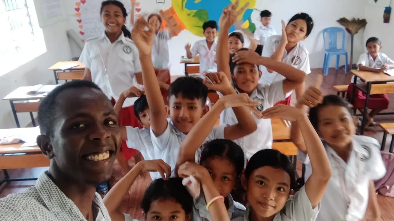 James with students at Takeo Adventist School in Cambodia