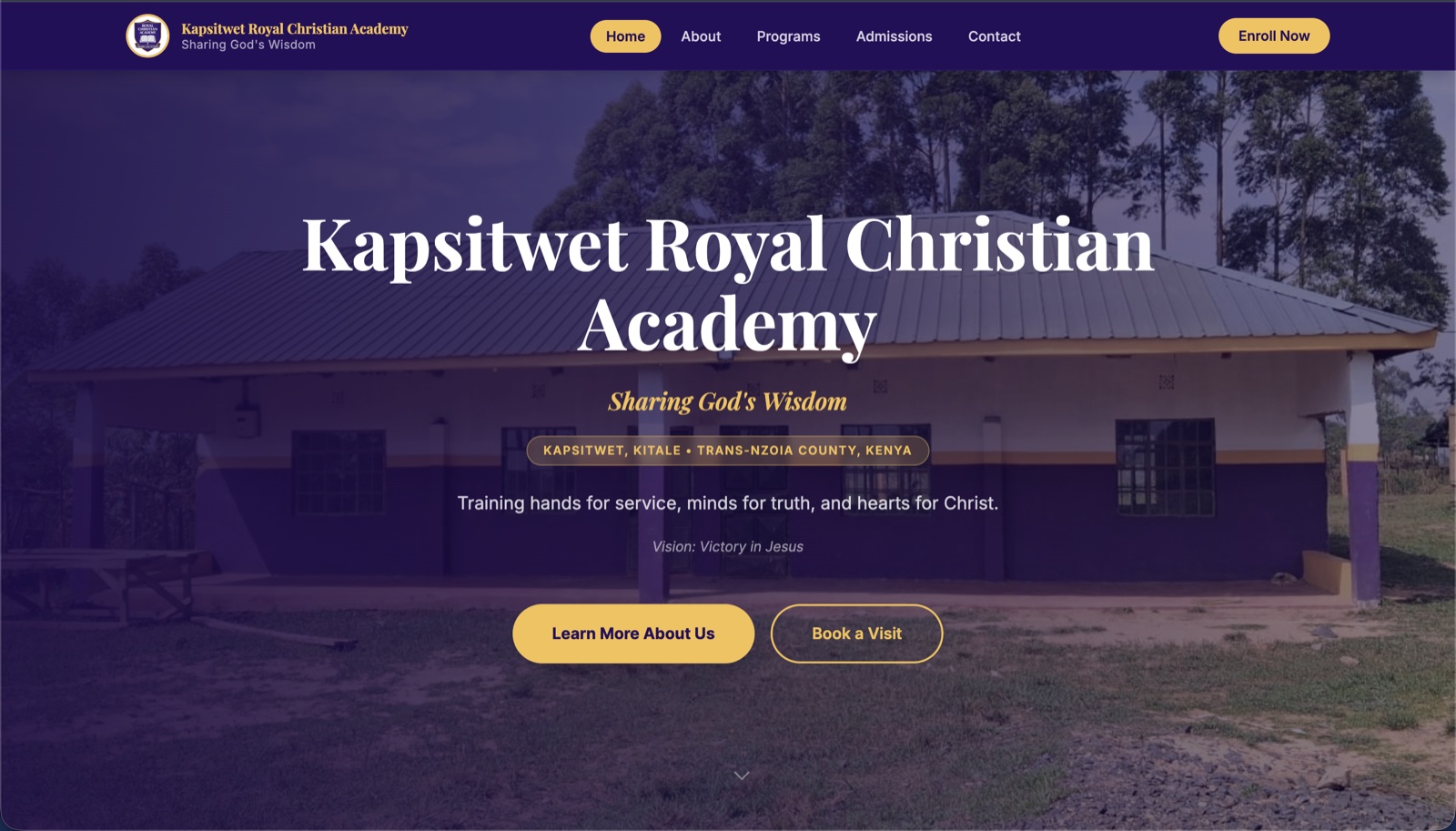 Homepage preview of the Royal Christian Academy website