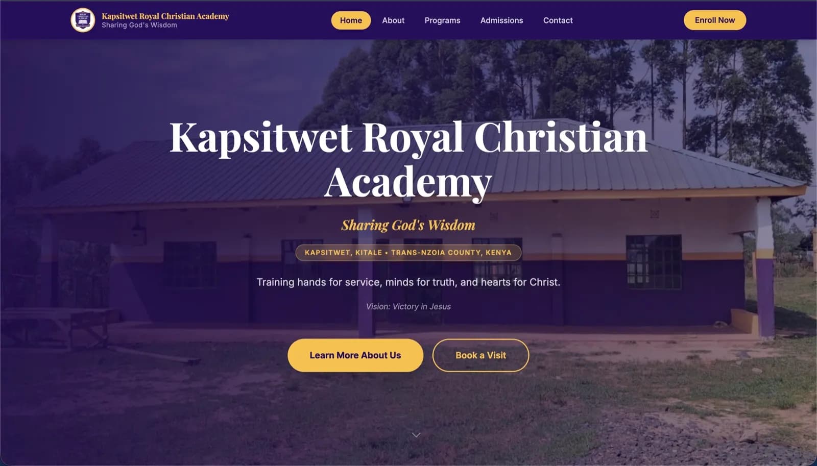 Homepage preview of the Royal Christian Academy website